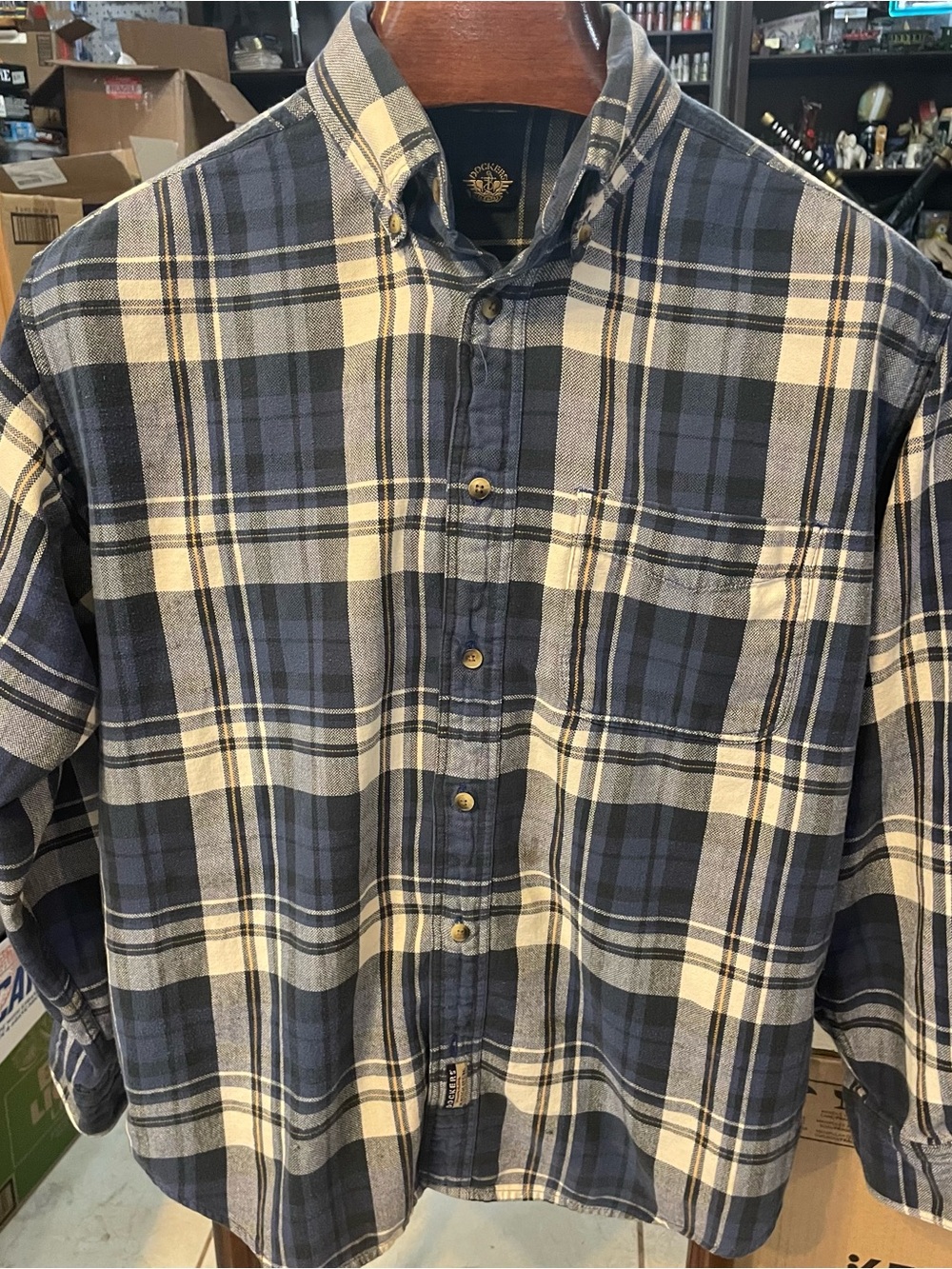 Dockers Blue and Cream Plaid Button-Down Shirt